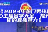 《2023年热门男孩糖心主播名字大全，提升你的直播魅力》